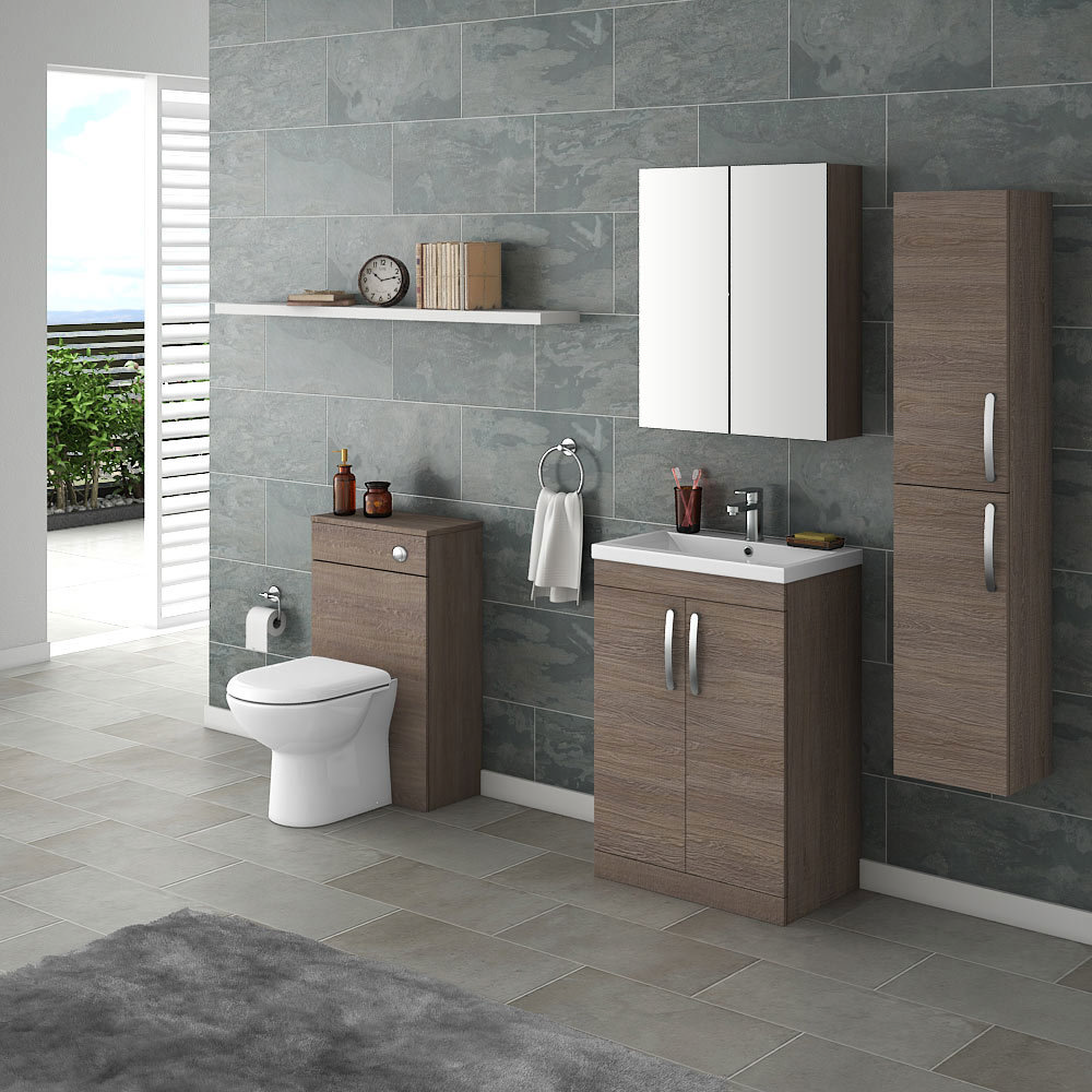Brooklyn 600mm Mid Oak Vanity Unit Floor Standing 2 Door Unit