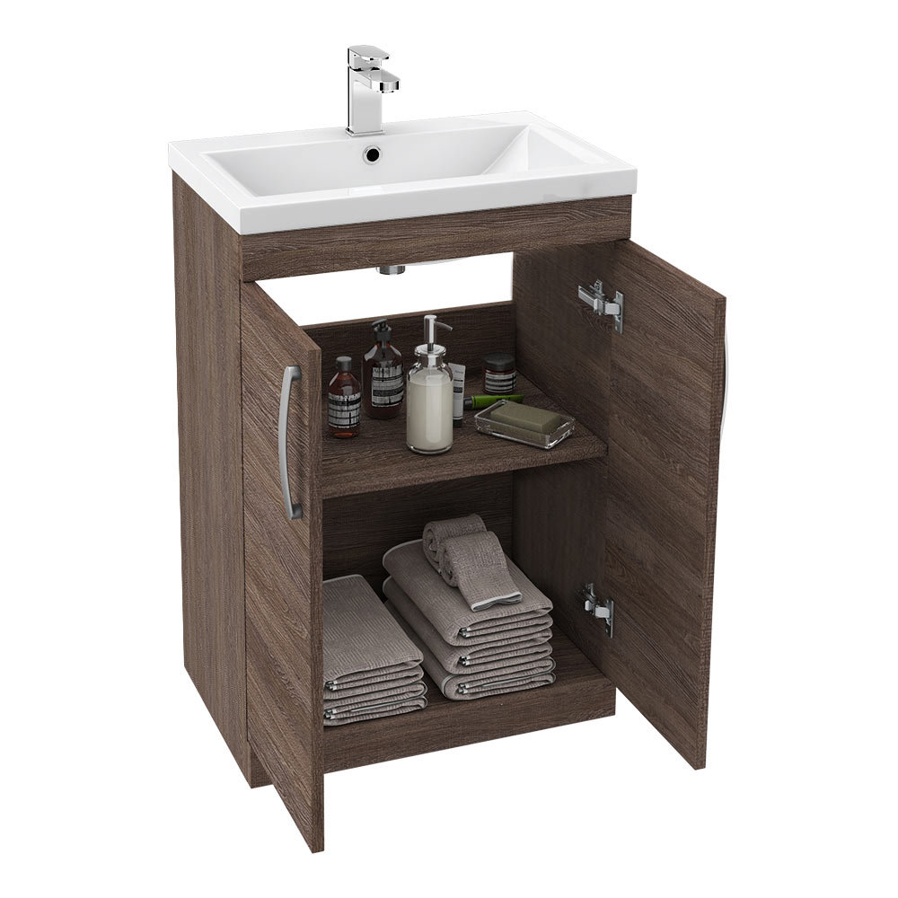 Brooklyn 600mm Mid Oak Vanity Unit Floor Standing 2 Door Unit