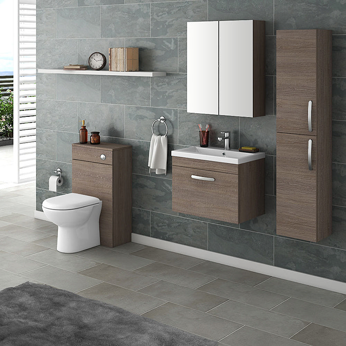 Brooklyn 600mm Mid Oak Wall Hung Vanity Unit - Single Drawer  Feature Large Image