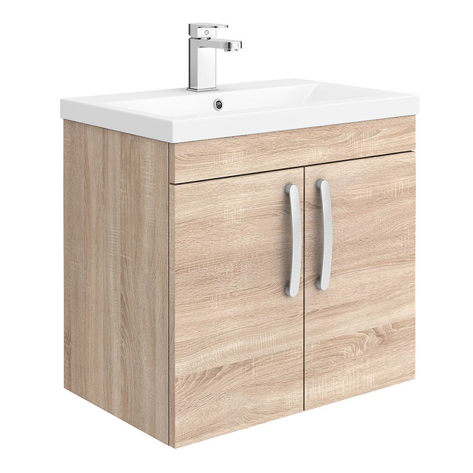 Brooklyn 600mm Natural Oak 2 Door Wall Hung Vanity Unit Large Image