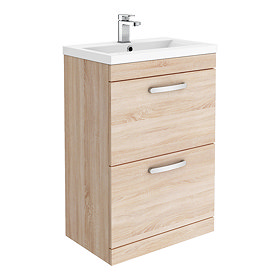 Brooklyn 600mm Natural Oak Vanity Unit - Floor Standing 2 Drawer Unit Large Image