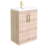 Brooklyn 600mm Natural Oak Vanity Unit with Brushed Brass Handles Large Image