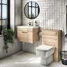 Brooklyn 600mm Natural Oak Wall Hung Vanity Unit - Single Drawer With Brushed Brass Handle