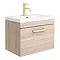 Brooklyn 600mm Natural Oak Wall Hung 1-Drawer Vanity Unit with Brushed Brass Handle Large Image