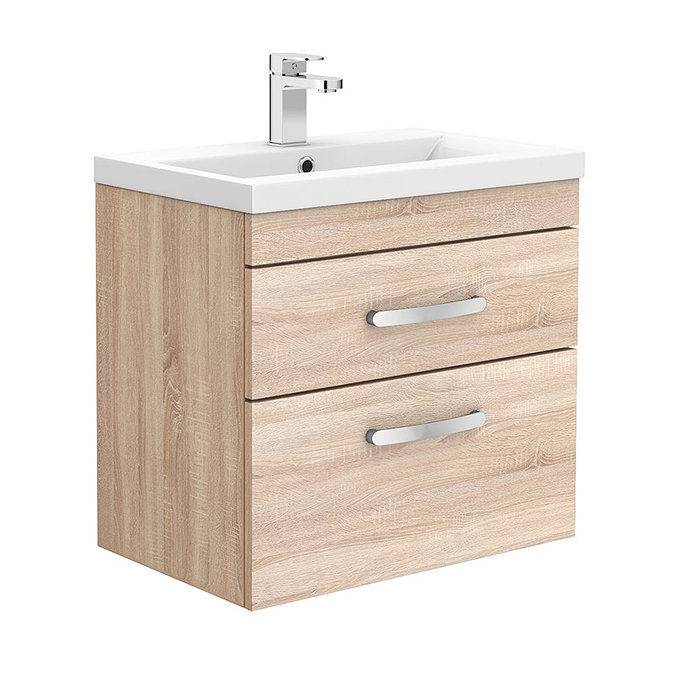 Brooklyn 600mm Natural Oak Wall Hung Double Drawer Vanity Unit Large Image