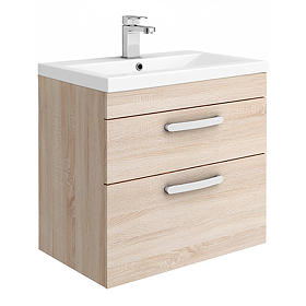 Brooklyn 600mm Natural Oak Wall Hung Double Drawer Vanity Unit