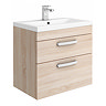 Brooklyn 600mm Natural Oak Wall Hung Double Drawer Vanity Unit