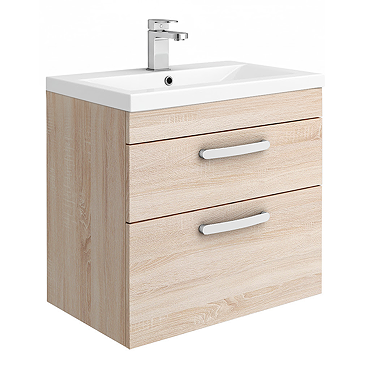 Brooklyn 600mm Natural Oak Wall Hung Double Drawer Vanity Unit  Feature Large Image