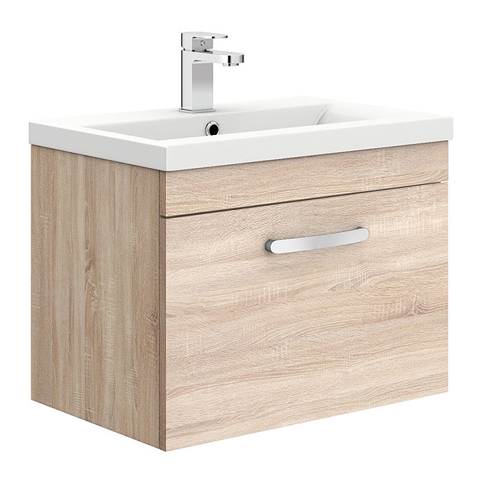 Brooklyn 600mm Natural Oak Wall Hung Vanity Unit - Single Drawer Large Image