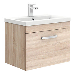 Brooklyn 600mm Natural Oak Wall Hung Vanity Unit - Single Drawer