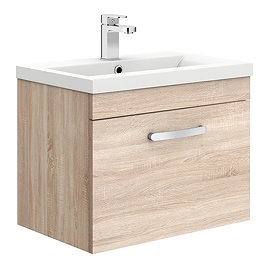 Brooklyn 600mm Natural Oak Wall Hung Vanity Unit - Single Drawer