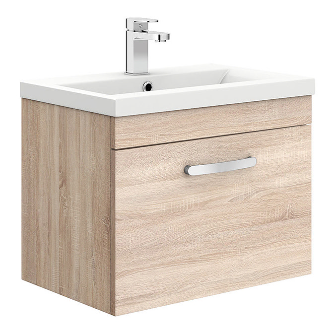 Brooklyn 600mm Natural Oak Wall Hung Vanity Unit - Single Drawer