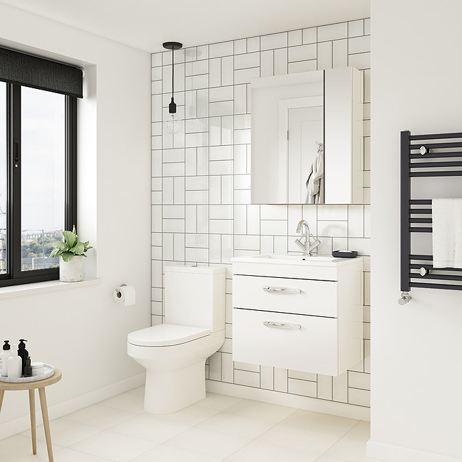 Brooklyn 600mm White Gloss 2 Drawer Wall Hung Vanity Unit Standard Large Image