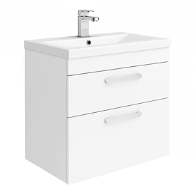 Brooklyn 600mm White Gloss Wall Hung Vanity Unit - 2 Drawer