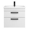 Brooklyn 600mm White Gloss Wall Hung Vanity Unit - 2 Drawer with Matt Black Handles