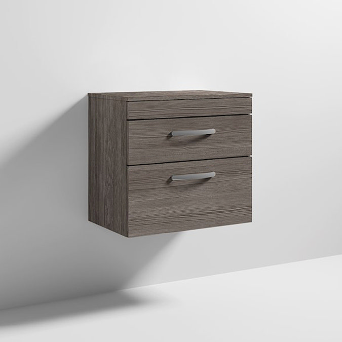Brooklyn Wall Hung Countertop Vanity Unit - Grey Avola - 605mm 2 Drawer with Chrome Handles Standard Large Image
