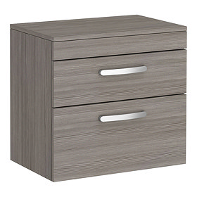 Brooklyn Wall Hung Countertop Vanity Unit - Grey Avola - 605mm 2 Drawer with Chrome Handles Large Im