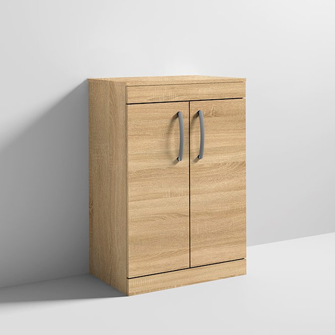 Brooklyn Floor Standing Countertop Vanity Unit - Natural Oak - 605mm with Chrome Handles Standard Large Image