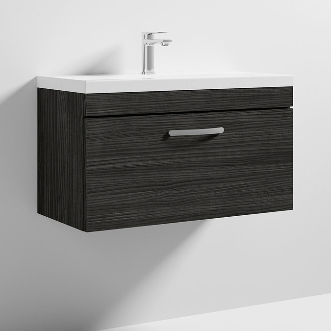 Brooklyn 800 Black Wall Hung 1-Drawer Vanity Unit with Thin-Edge Basin  Standard Large Image