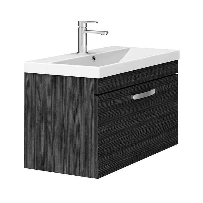 Brooklyn 800 Black Wall Hung 1-Drawer Vanity Unit with Thin-Edge Basin  In Bathroom Large Image