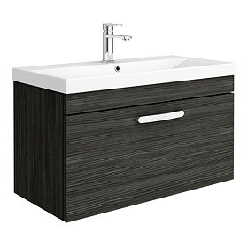 Brooklyn 800 Black Wall Hung 1-Drawer Vanity Unit with Thin-Edge Basin Large Image