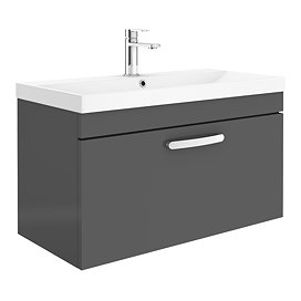 Brooklyn 800 Gloss Grey Wall Hung 1-Drawer Vanity Unit with Thin-Edge Basin Large Image