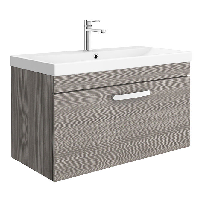 Brooklyn 800 Grey Avola Wall Hung 1-Drawer Vanity Unit with Thin-Edge Basin Large Image