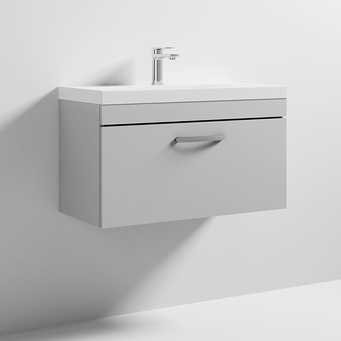 Brooklyn 800 Grey Mist Wall Hung 1-Drawer Vanity Unit with Thin-Edge Basin Feature Large Image