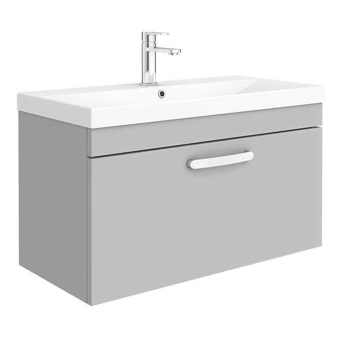 Brooklyn 800 Grey Mist Wall Hung 1-Drawer Vanity Unit with Thin-Edge Basin Large Image