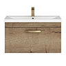 Brooklyn 800mm Brown Oak Wall Hung Vanity Unit - Single Drawer with Brushed Brass Handle