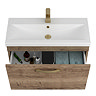 Brooklyn 800mm Brown Oak Wall Hung Vanity Unit - Single Drawer with Brushed Brass Handle