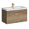 Brooklyn 800mm Brown Oak Wall Hung Vanity Unit - Single Drawer with Brushed Brass Handle