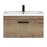 Brooklyn 800mm Brown Oak Wall Hung Vanity Unit - Single Drawer With Matt Black Handle