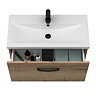 Brooklyn 800mm Brown Oak Wall Hung Vanity Unit - Single Drawer With Matt Black Handle