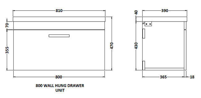 Brooklyn 800mm Brown Oak Wall Hung Vanity Unit - Single Drawer With Matt Black Handle