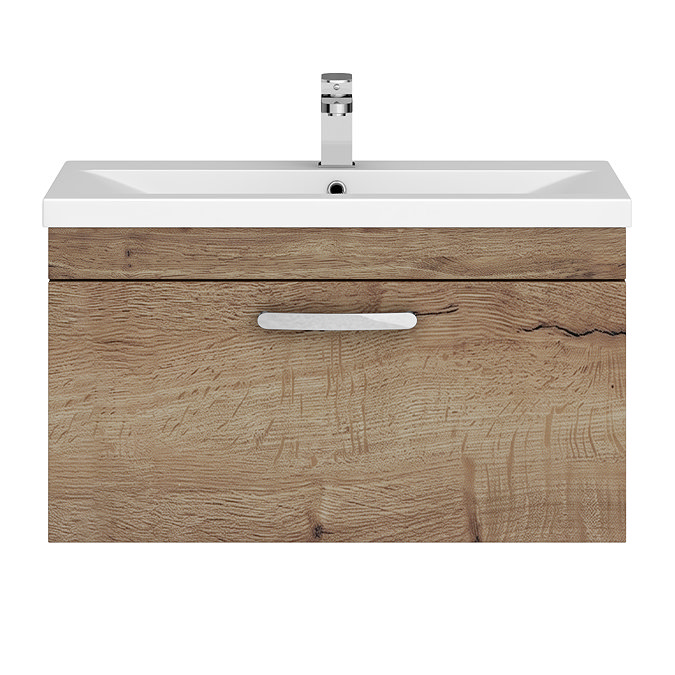 Brooklyn 800mm Brown Oak Wall Hung Vanity Unit - Single Drawer