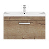 Brooklyn 800mm Brown Oak Wall Hung Vanity Unit - Single Drawer