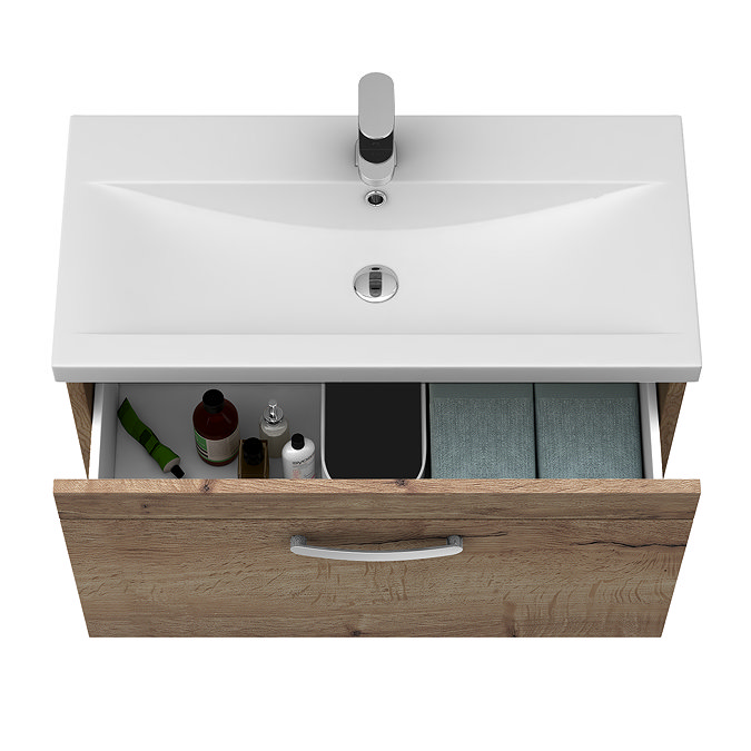 Brooklyn 800mm Brown Oak Wall Hung Vanity Unit - Single Drawer