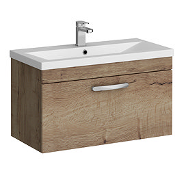 Brooklyn 800mm Brown Oak Wall Hung Vanity Unit - Single Drawer