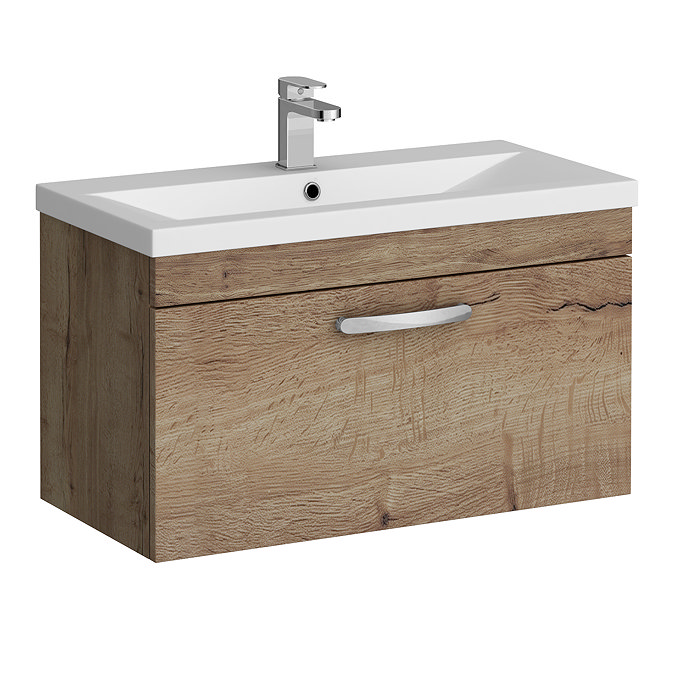 Brooklyn 800mm Brown Oak Wall Hung Vanity Unit - Single Drawer