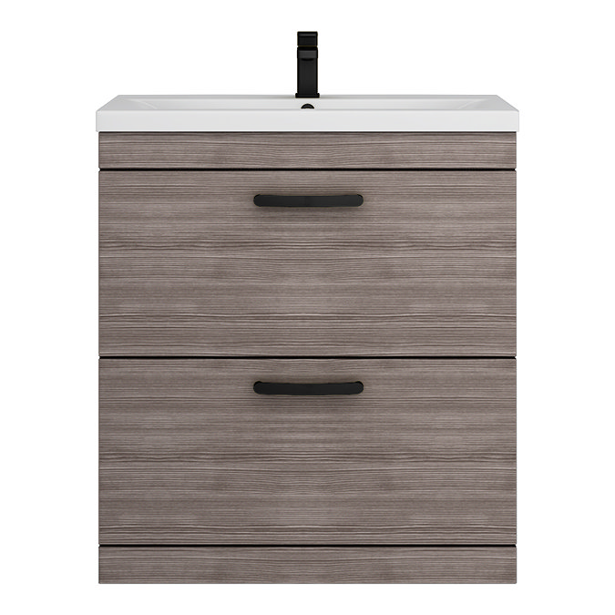 Brooklyn 800mm Grey Avola Vanity Unit - Floor Standing 2 Drawer Unit with Matt Black Handles
