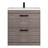 Brooklyn 800mm Grey Avola Vanity Unit - Floor Standing 2 Drawer Unit with Matt Black Handles