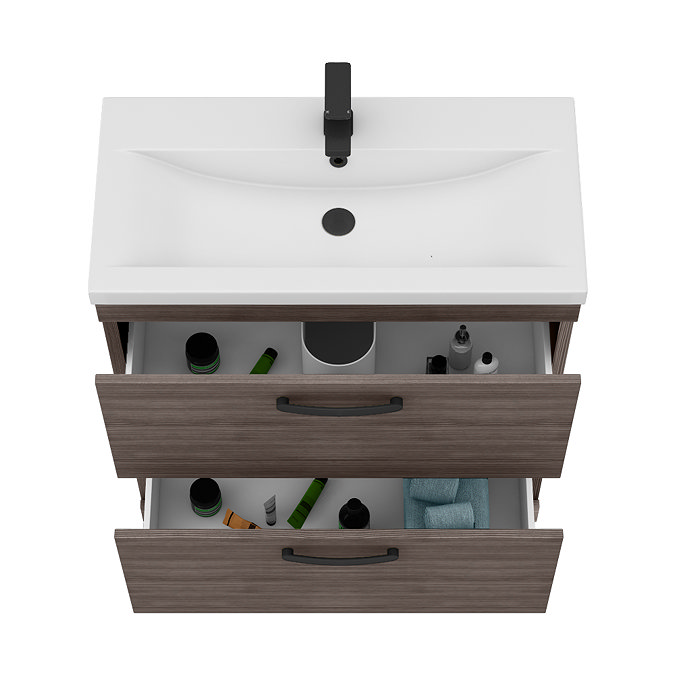 Brooklyn 800mm Grey Avola Vanity Unit - Floor Standing 2 Drawer Unit with Matt Black Handles