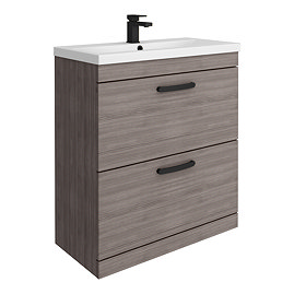 Brooklyn 800mm Grey Avola Vanity Unit - Floor Standing 2 Drawer Unit with Matt Black Handles