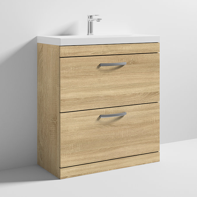 Brooklyn 800 Natural Oak Floor Standing Vanity Unit with Thin-Edge Basin  Standard Large Image