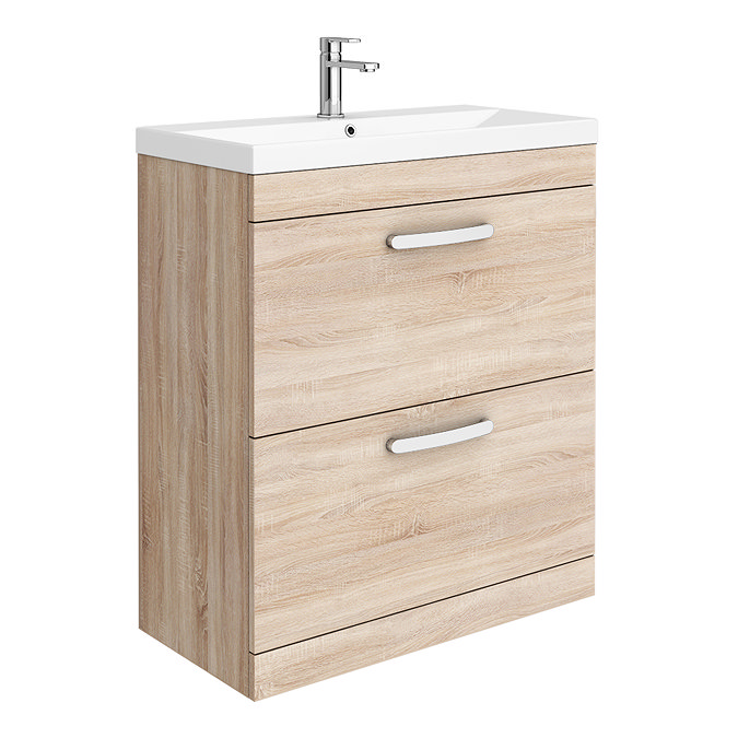 Brooklyn 800 Natural Oak Floor Standing Vanity Unit with Thin-Edge Basin Large Image