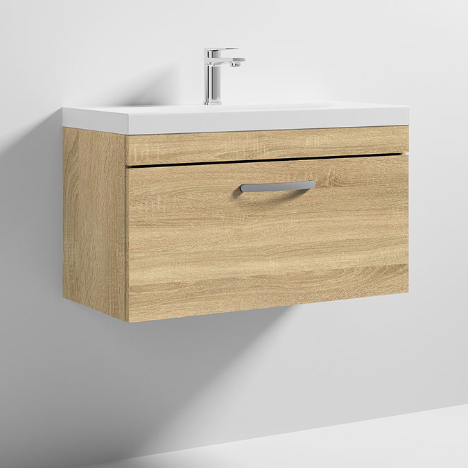 Brooklyn 800 Natural Oak Wall Hung 1-Drawer Vanity Unit with Thin-Edge Basin Standard Large Image