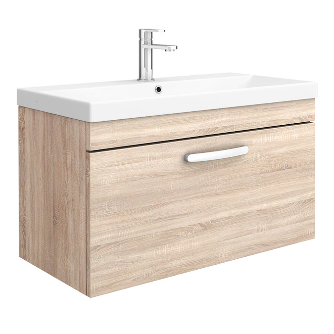 Brooklyn 800 Natural Oak Wall Hung 1-Drawer Vanity Unit with Thin-Edge Basin Large Image