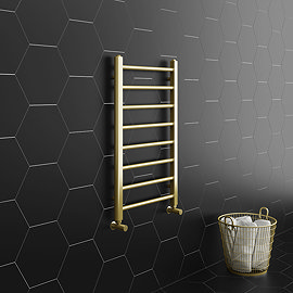 Arezzo 800 x 500mm Brushed Brass Straight Heated Towel Rail Large Image