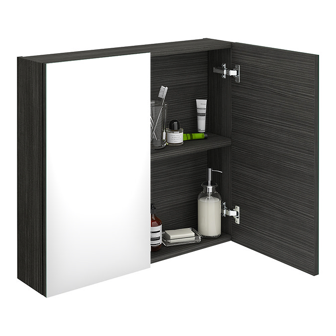 Brooklyn 800mm Hacienda Black Bathroom Mirror Cabinet - 2 Door  In Bathroom Large Image